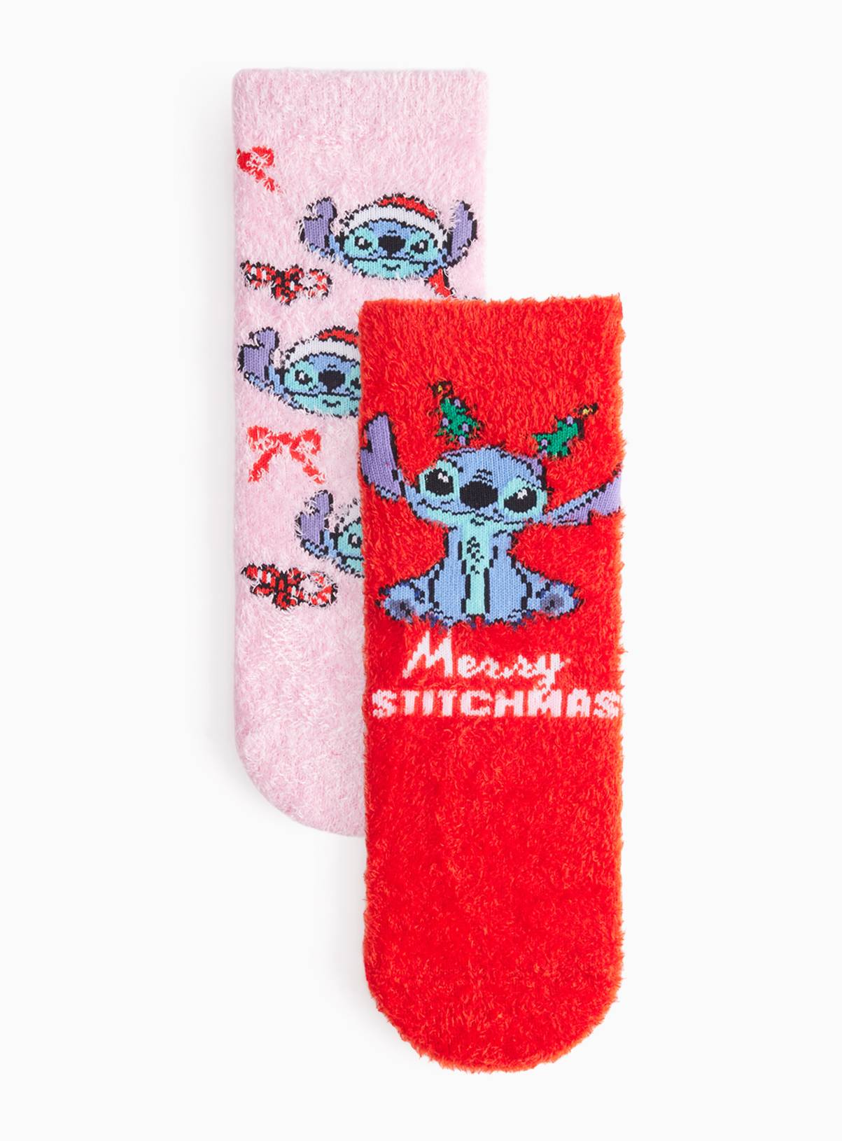 Disney Stitch Fluffy Christmas Socks 2-Pack 12.5-3.5 - Image 1